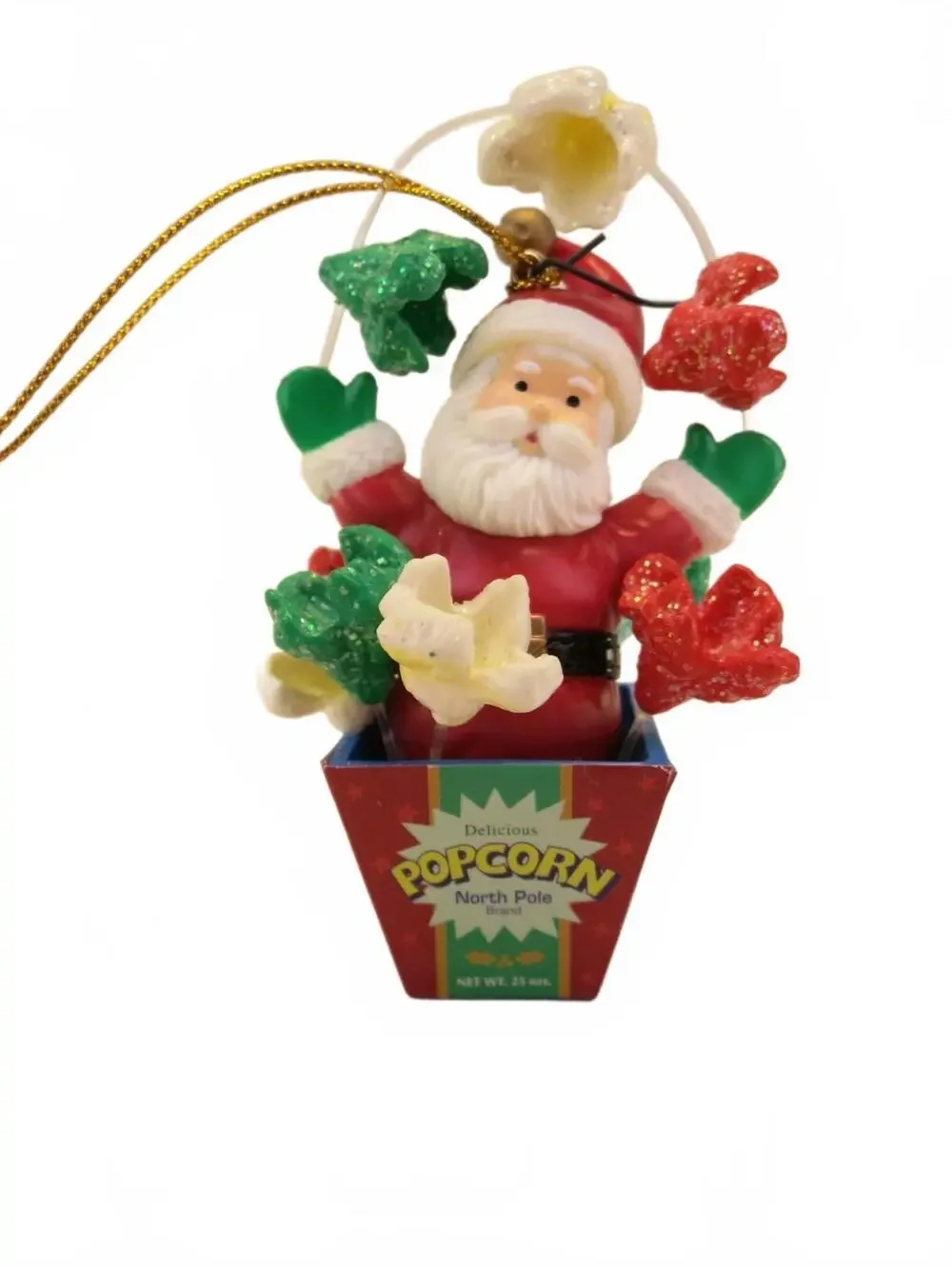 Vintage Santa Christmas Ornament/Santa In Box of North Pole Popcorn/Santa Claus